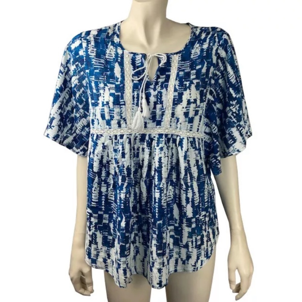 Beach Lunch Lounge Turquoise Abstract Print Blouse‎
